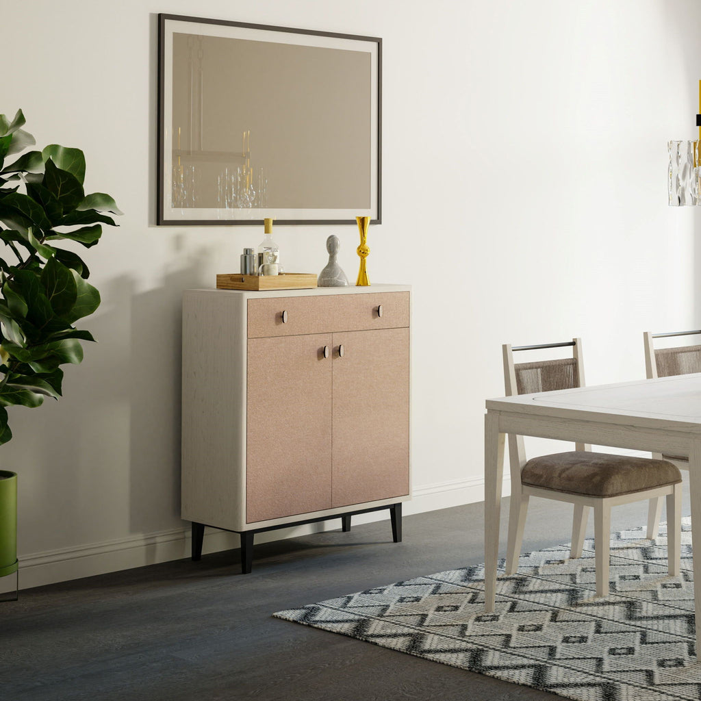 Contemporary Bar Cabinet With Large Storage - White / Pecan