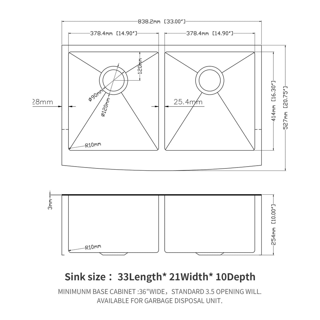 Double Bowl Farmhouse Sink / Stainless Steel Apron Front