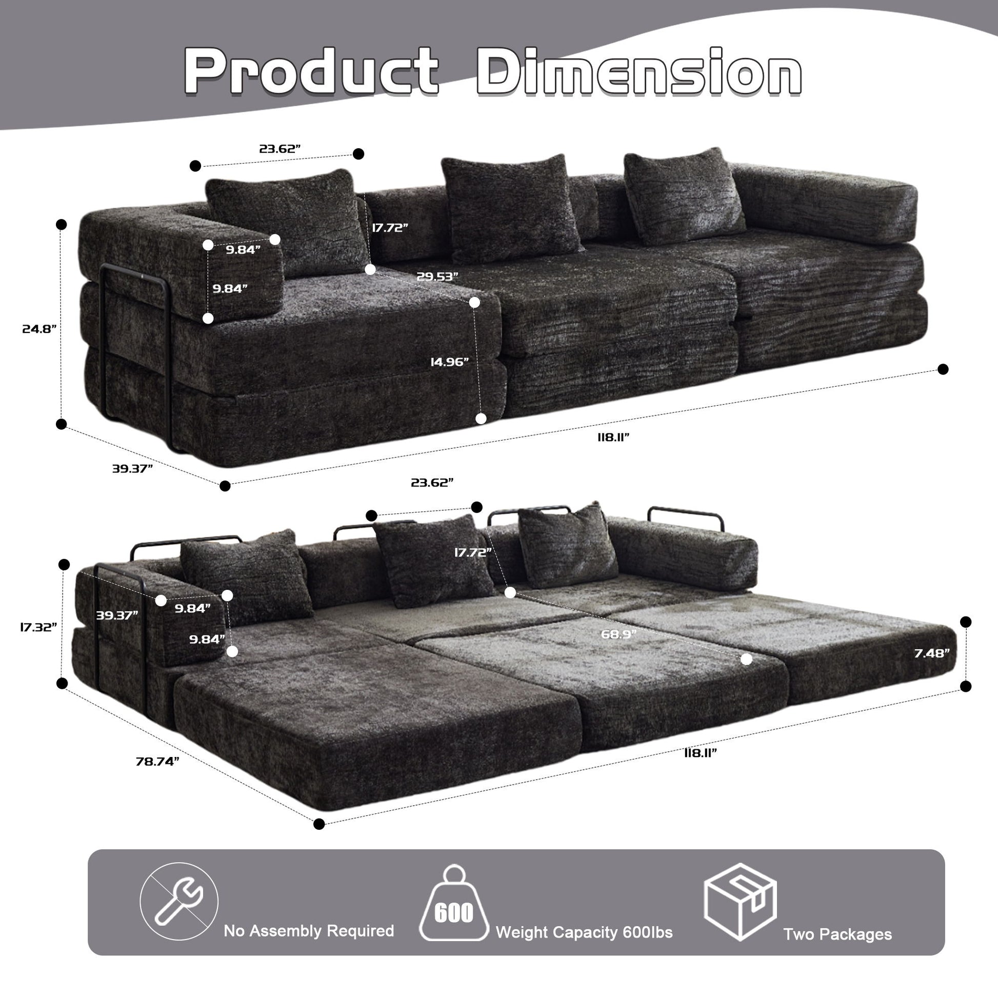 Convertible Floor Sofa Bed, Boneless Modular Sectional Sofa For Living Room