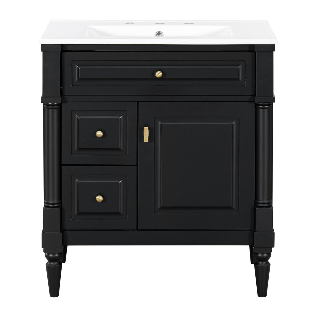 Modern Bathroom Vanity With Sink, Freestanding Cabinet With Flip Drawer & Adjustable Shelf