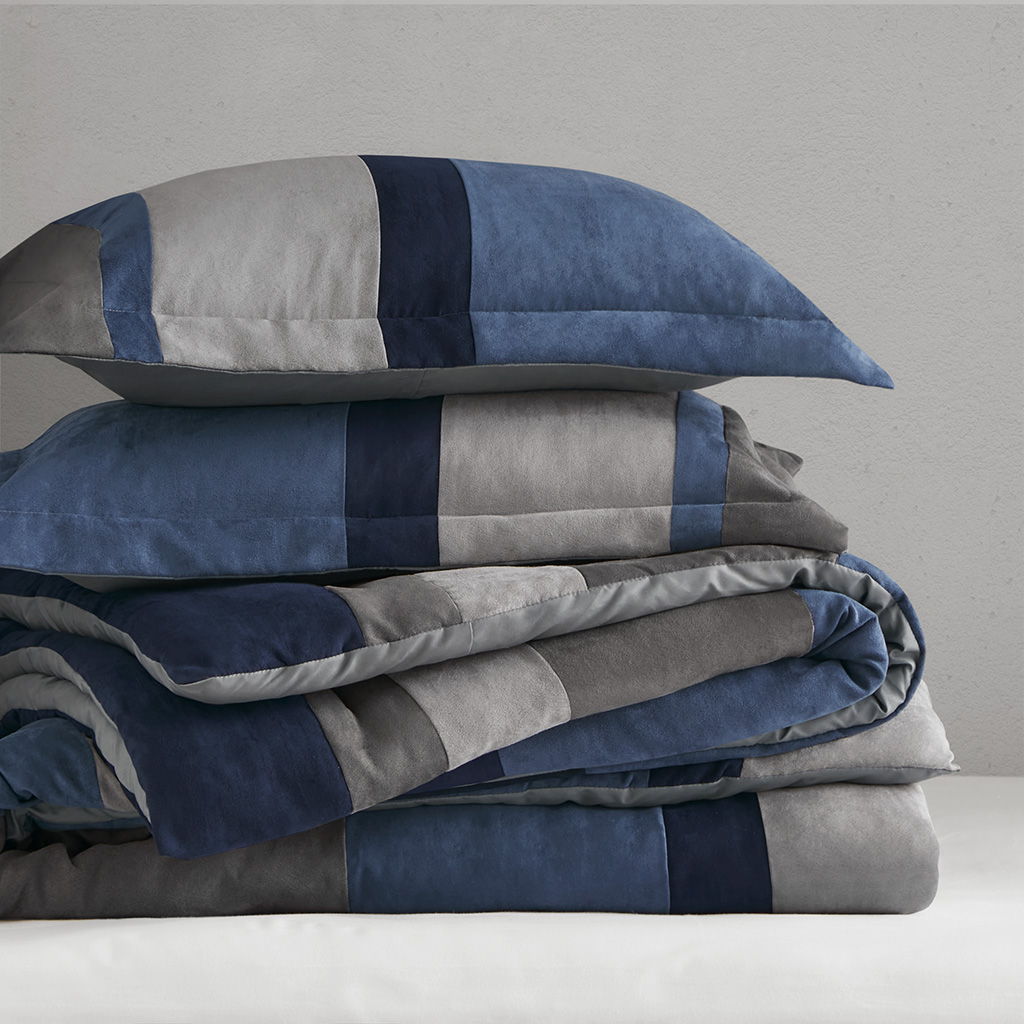 Boulder Stripe - King/California King Pieced Comforter Set - Blue