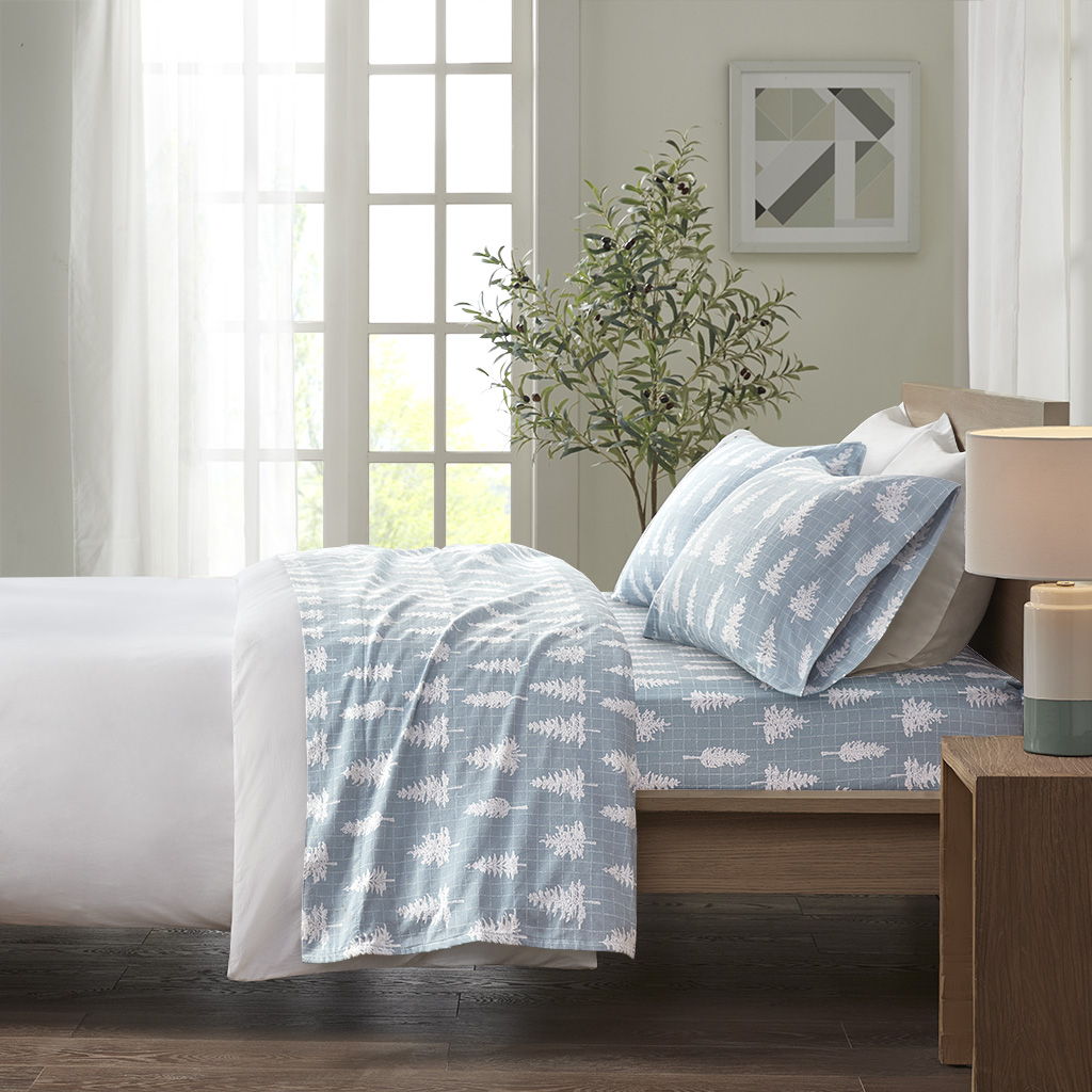 Cozy Flannel - Printed Sheet Set - Blue Forest