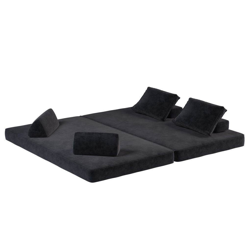 Multifunctional Convertible Sofa Bed With 2 Tumbler Backrests And 2 Pillows, Deep Seat Couch