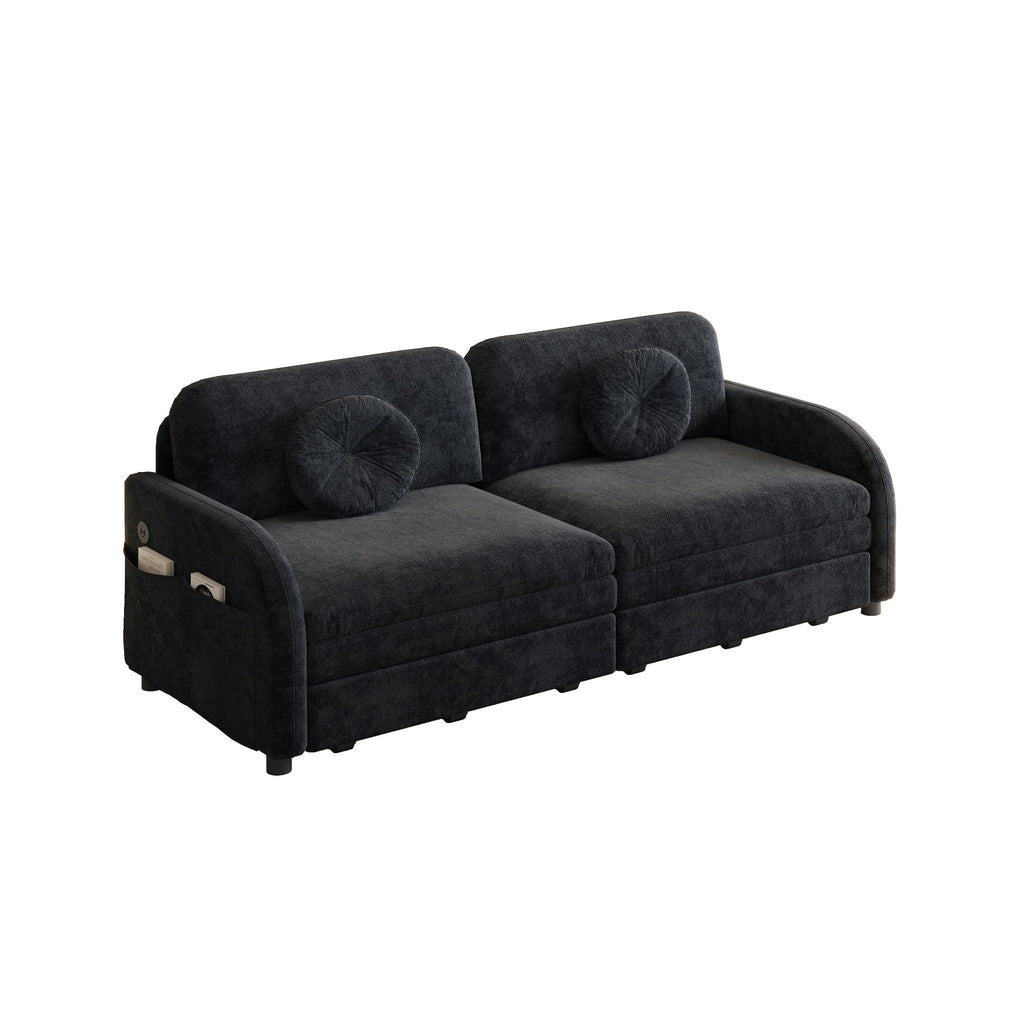 Upholstered Pull Out Couch With Side Pocket & USB Port