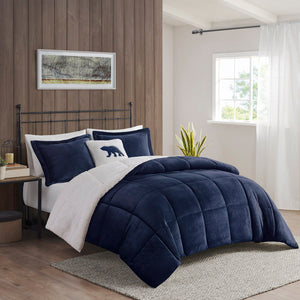 Alton - King Down Alternative Comforter Set - Navy / Ivory