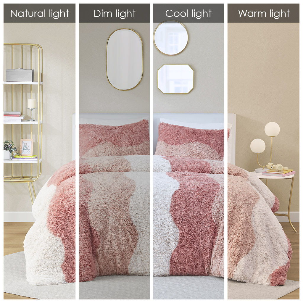 Cassie - Full Ombre Shaggy Faux Fur Comforter Set - Blush Multi