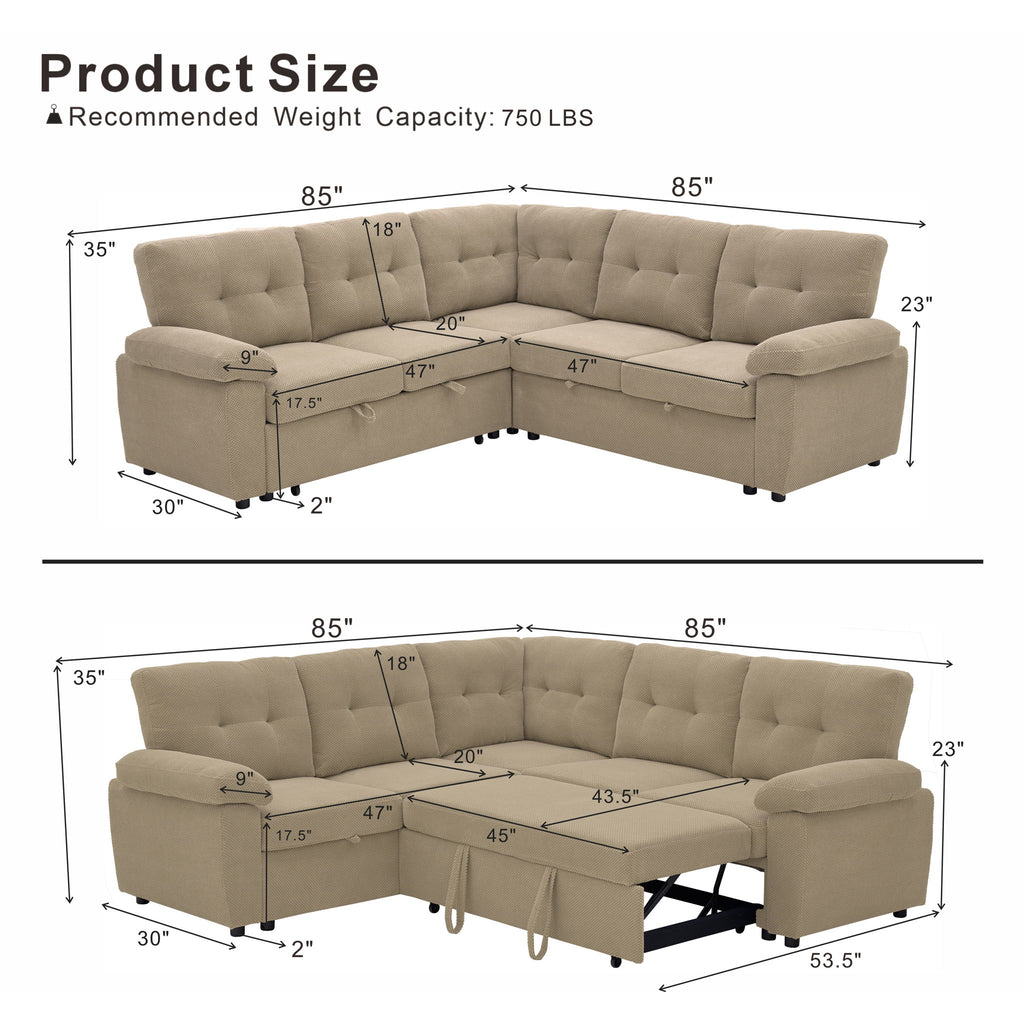 Convertible Sectional Sofa Bed & Pull Out Sleeper And Storage