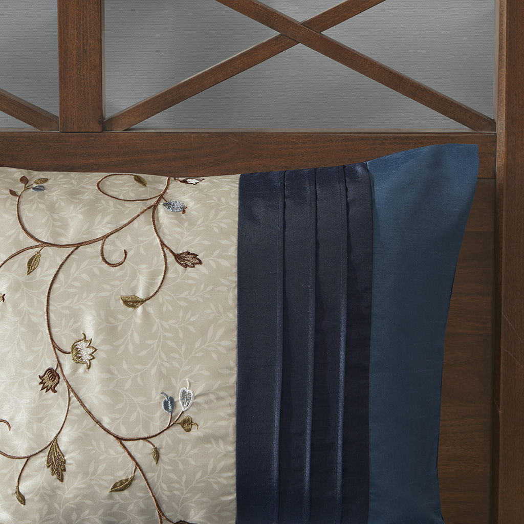 Serene - Queen Embroidered Piece Comforter (Set of 7) - Navy