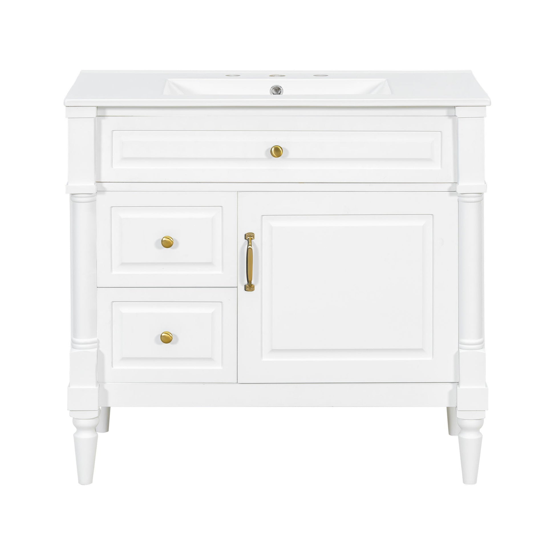 Freestanding Bathroom Vanity With Sink, Adjustable Shelf, Flip Drawer