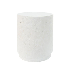 Outdoor Terrazzo Concrete Drum End Table, Living Room Accent Table - White Terrazzo