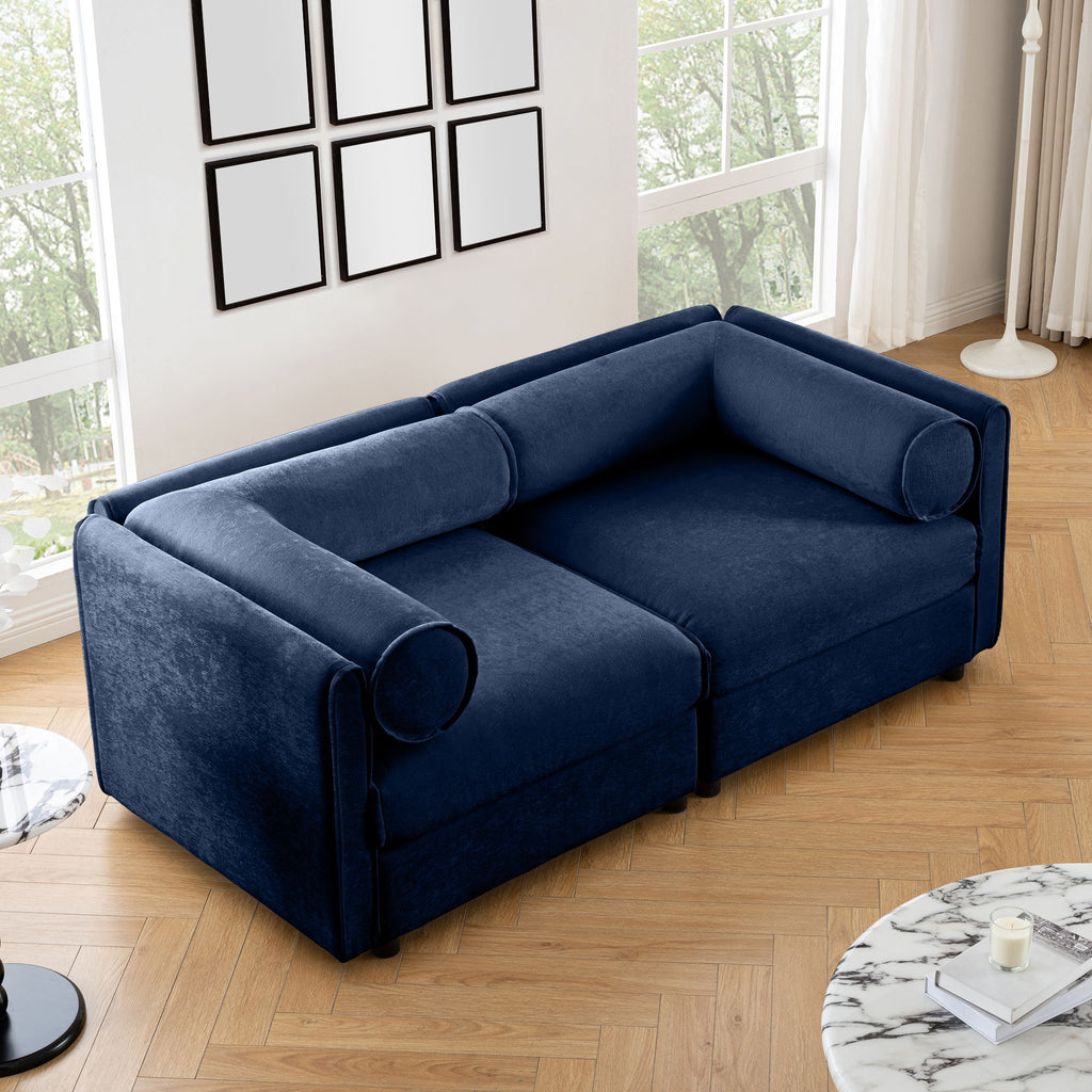 Stylish Chenille Sofa With Storage Seat And Cylindrical Backrest