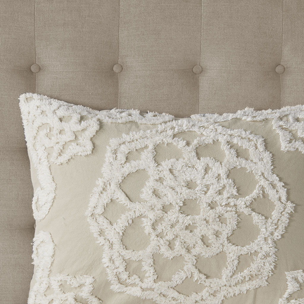 Laetitia - Tufted Medallion Fringe Coverlet Mini Set - Taupe