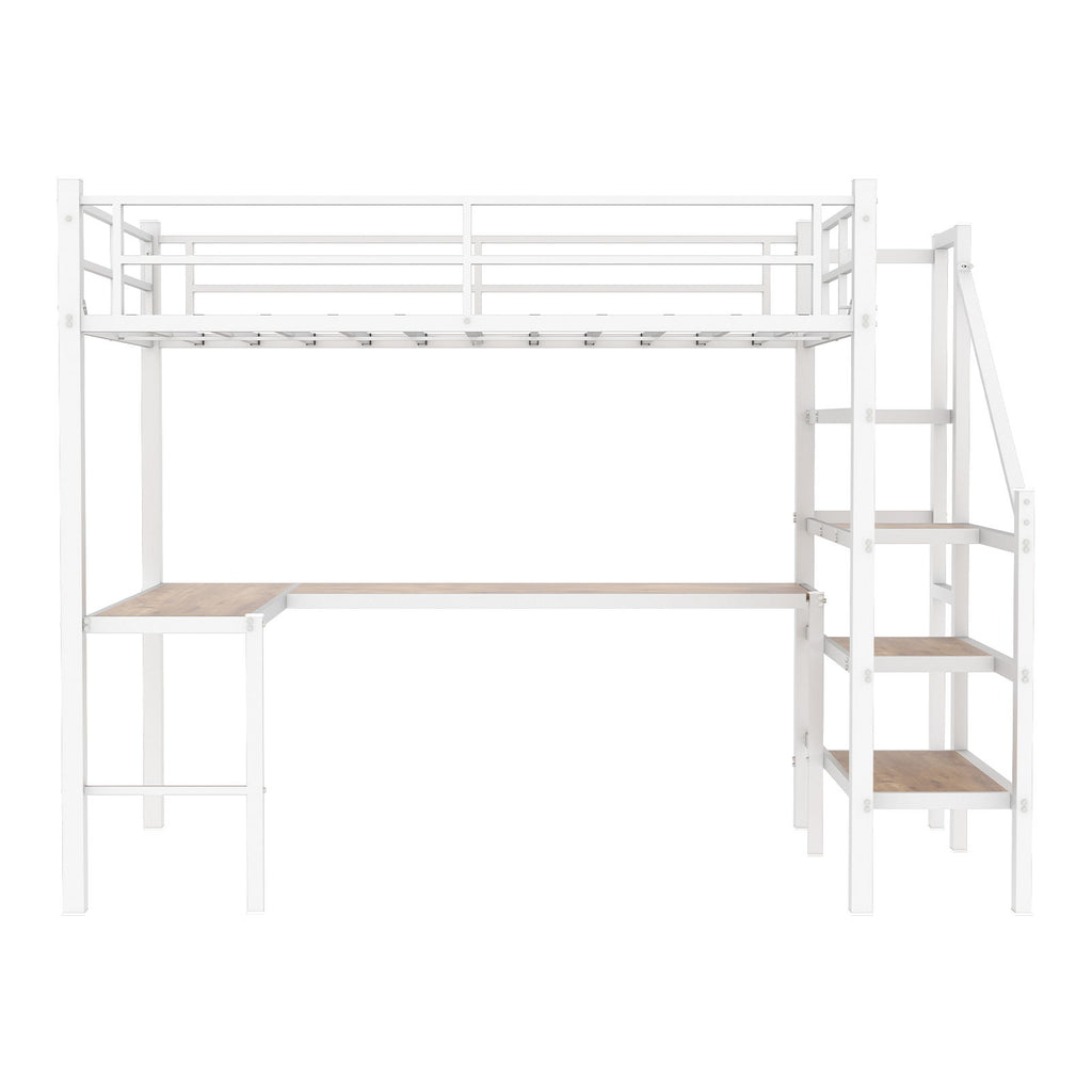 Loft Bed With L-Shaped Desk, Large Storage Space