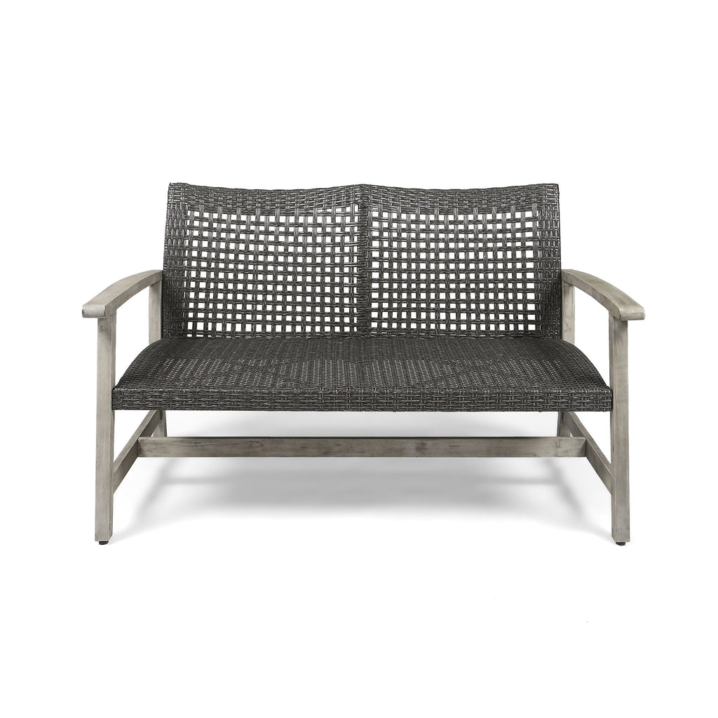 Hampton - Outdoor Wood And Wicker Loveseat - Gray