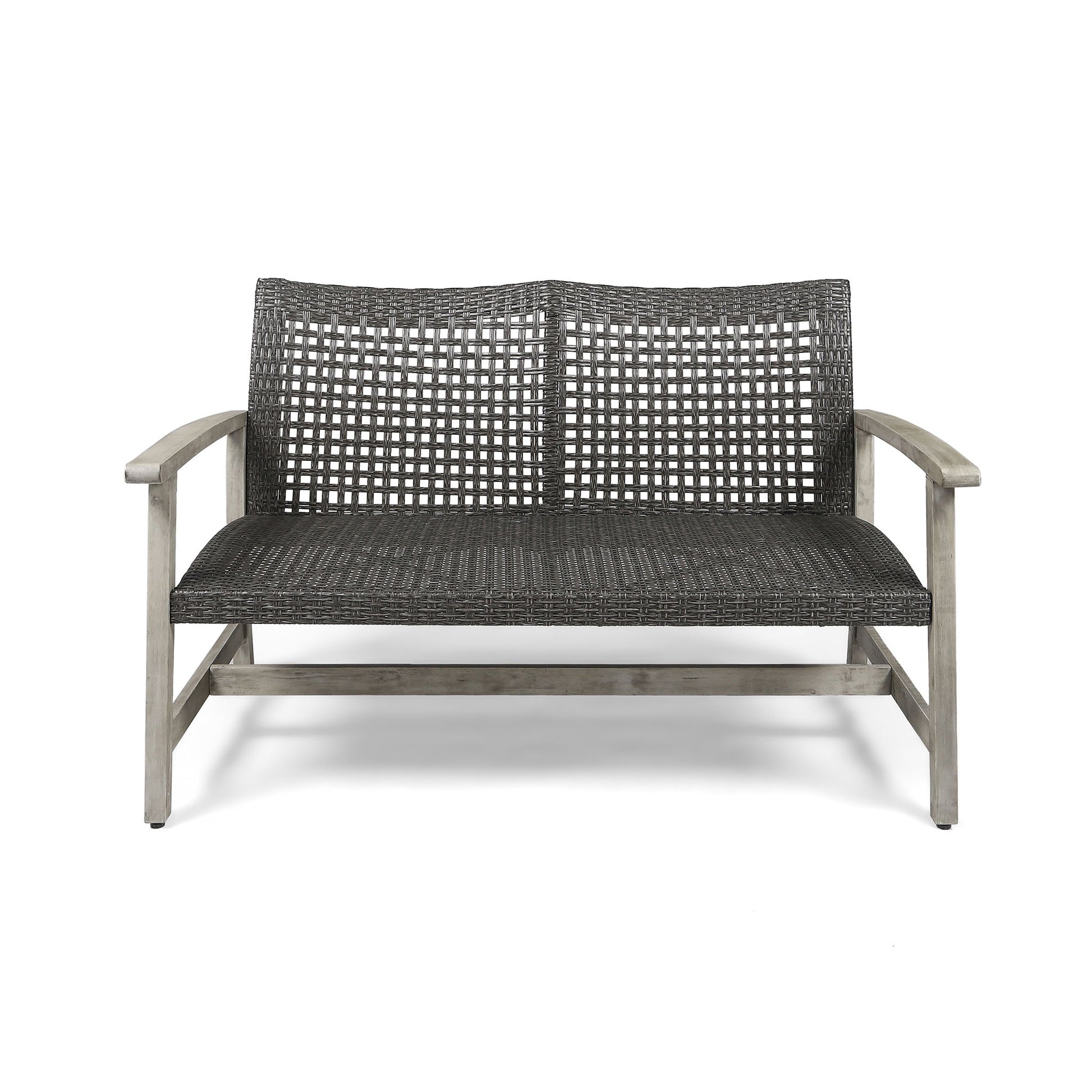 Hampton - Outdoor Wood And Wicker Loveseat - Gray
