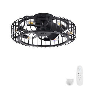 Flush Mount Ceiling Fan With Lights, Low Profile Fandelier With E12 Sockets, Reversible DC Motor, 6 Speeds - Black