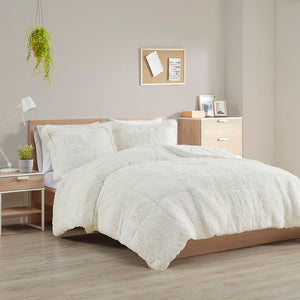Malea - Twin Shaggy Comforter Mini Set - Ivory