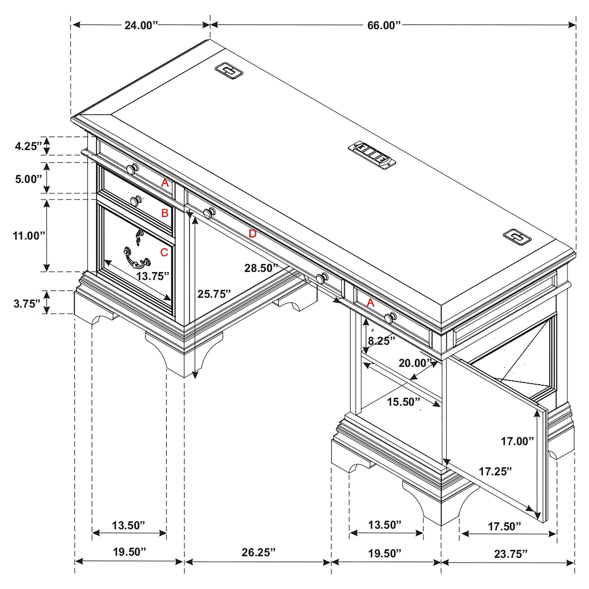 Stigham - 5 Drawer Credenza Office Desk - Oak