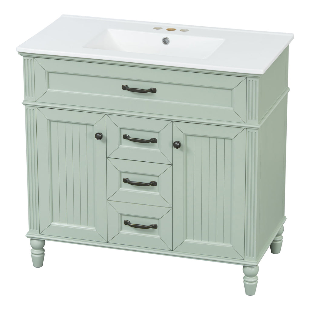 Bathroom Vanity With Sink, Flip-Out Top Drawer, Soft Close Doors, 2 Storage Drawers