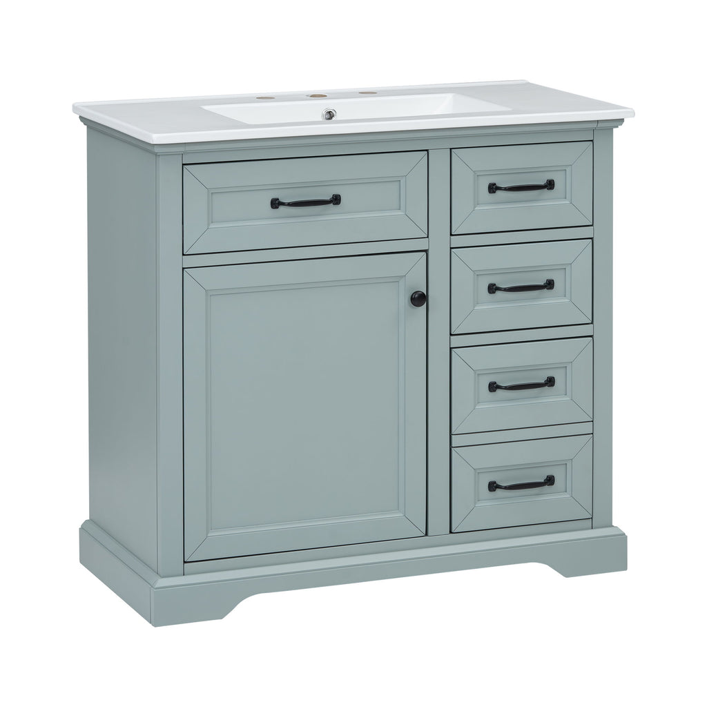 Bathroom Vanity With Sink, 2 Tip Out Drawers, Soft Close Hinges - Gray