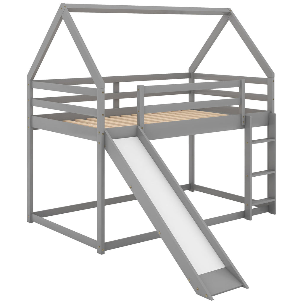 House Shape Bunk Bed With Slide And Ladder