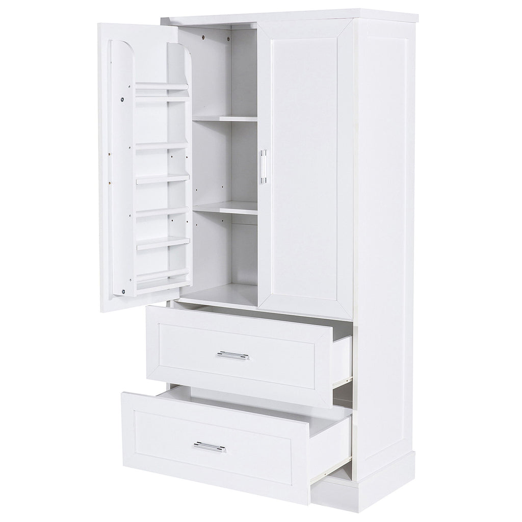 Tall Bathroom Storage Cabinet With 2 Doors And Drawers, Adjustable Shelf