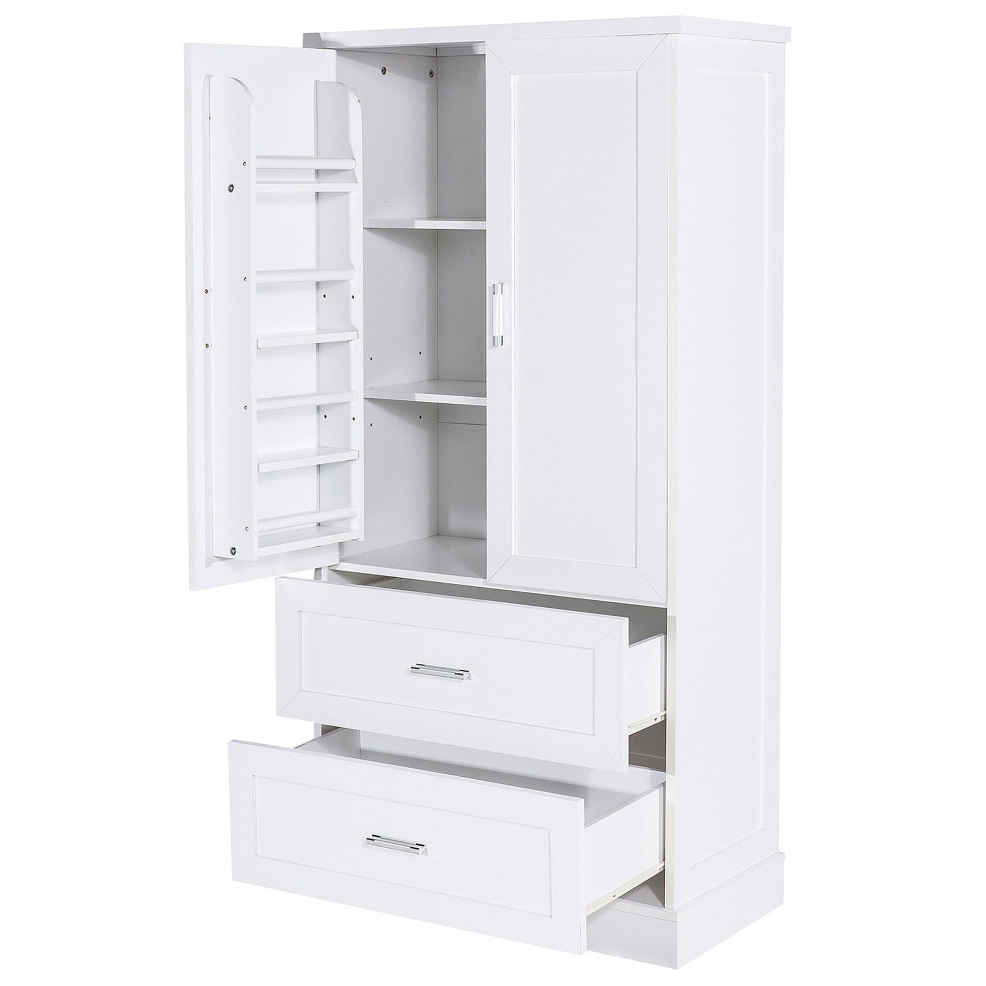 Tall Bathroom Storage Cabinet With 2 Doors And Drawers, Adjustable Shelf