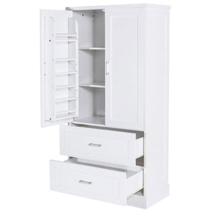 Tall Bathroom Storage Cabinet With 2 Doors And Drawers, Adjustable Shelf