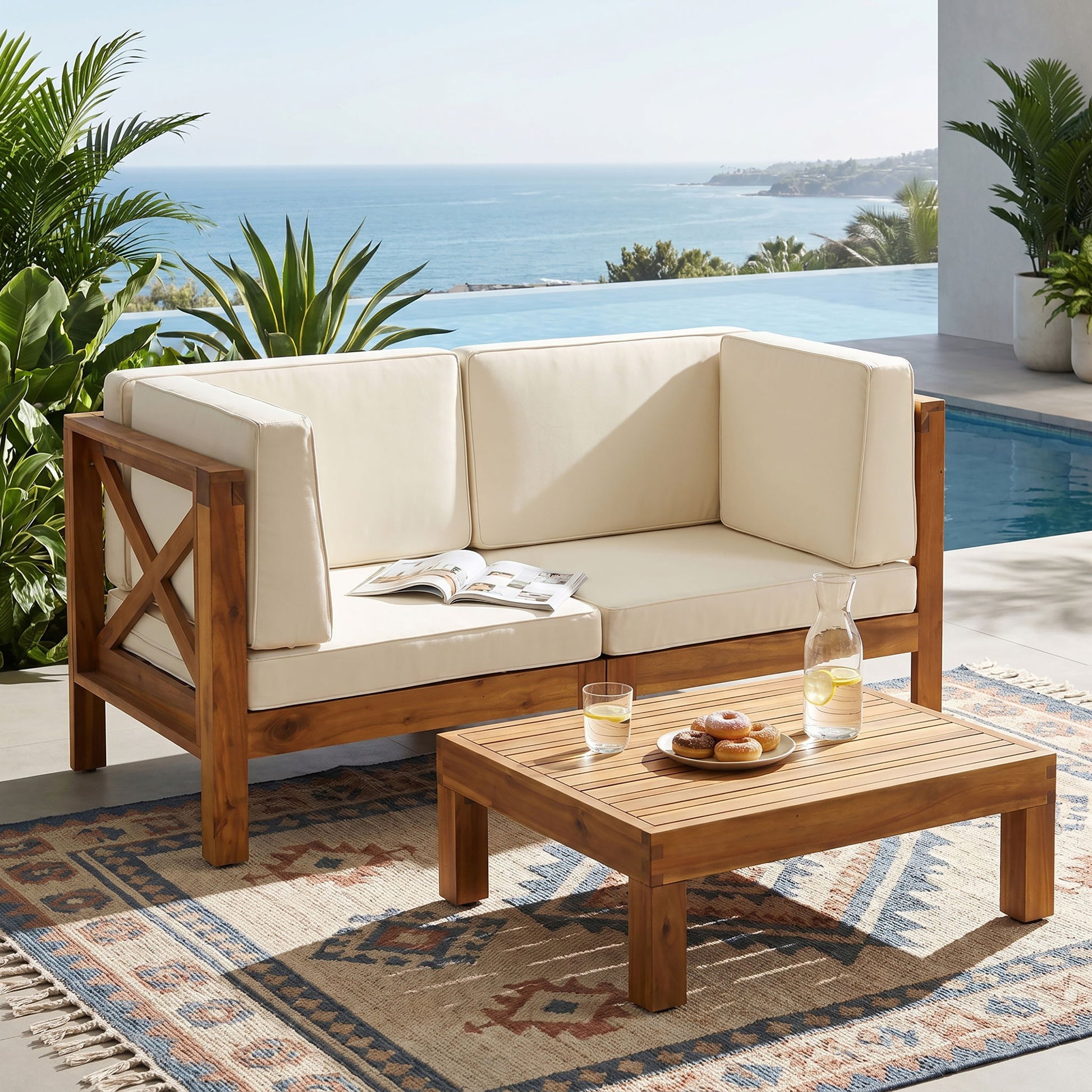 Brava - X Back 2 Seater Sectional Loveseat With Coffee Table
