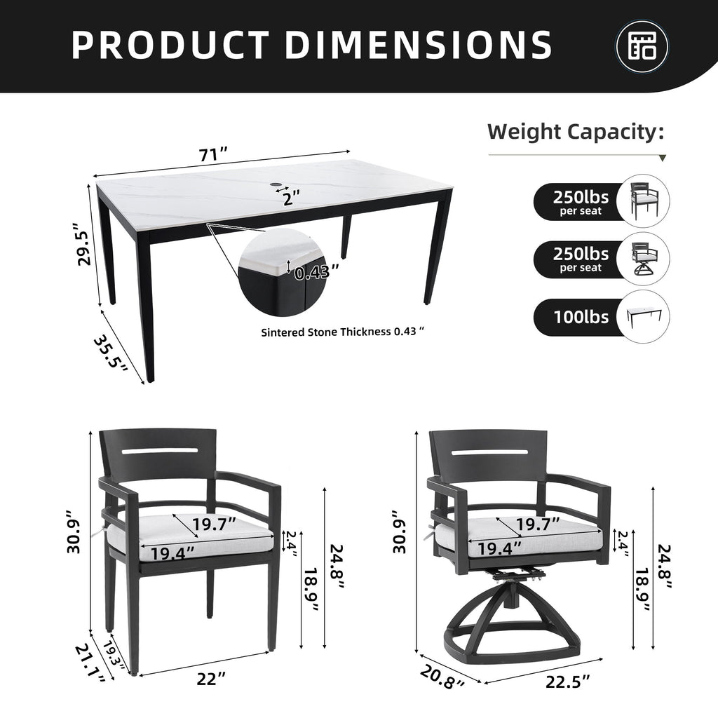 Modern Outdoor Patio Dining Set With Table And Chairs With Sunbrella Cushions