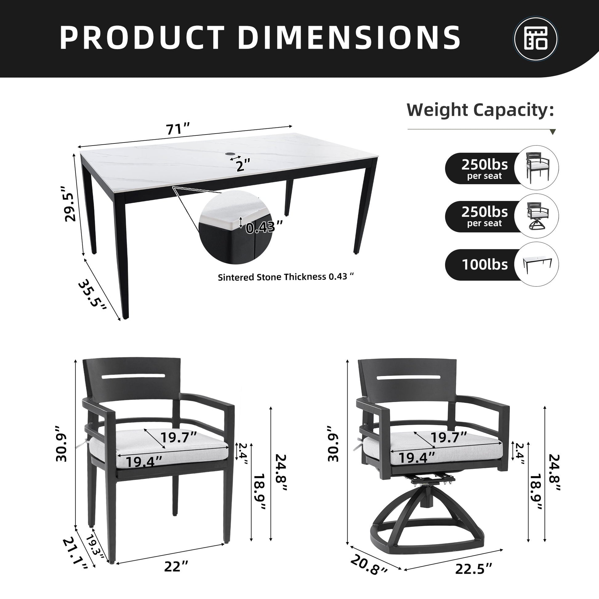 Modern Outdoor Patio Dining Set With Table And Chairs With Sunbrella Cushions