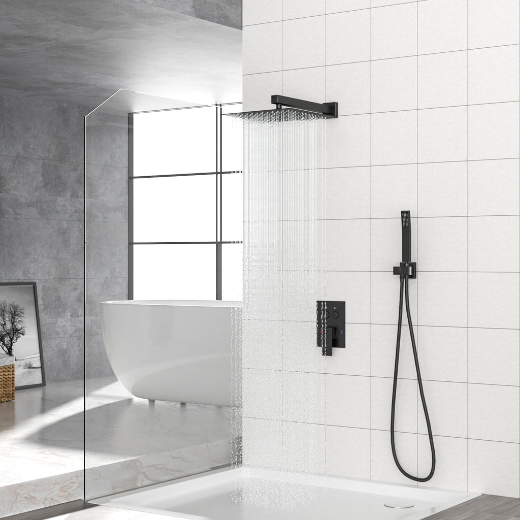 Dual Shower Head System With Square Rain Shower And Rough In Valve