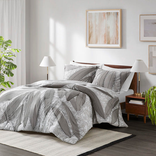 Adrian - Botanical Cotton Queen Comforter Set - Gray