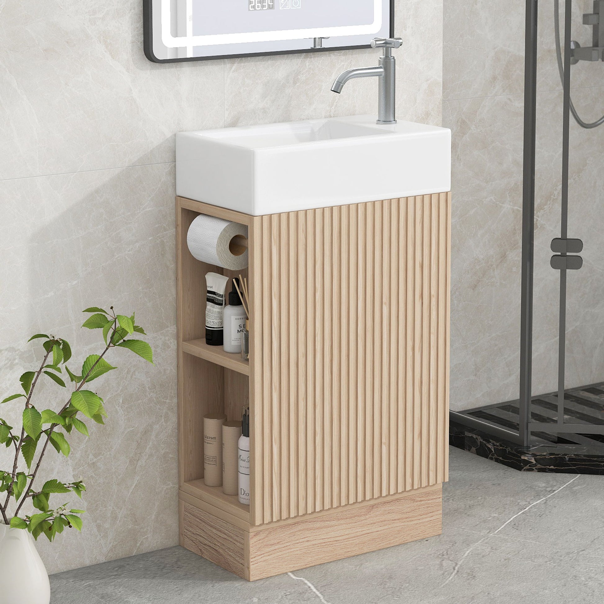Modern Bathroom Vanity With Sink And 2 Tier Shelf