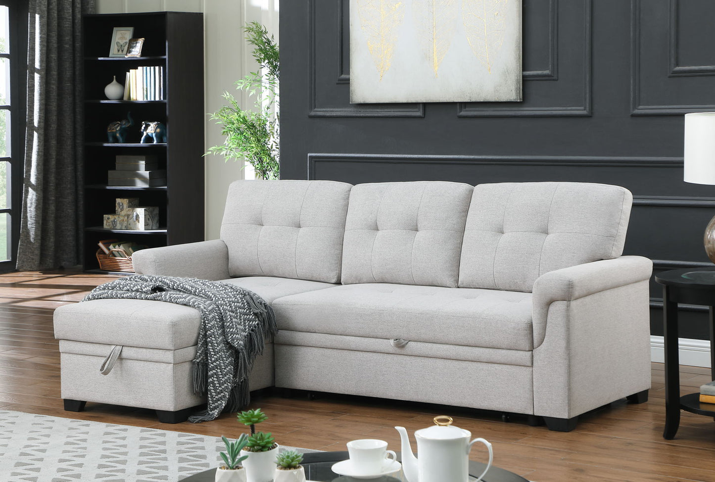 Lucca - Linen Reversible Sleeper Sectional Sofa With Storage Chaise