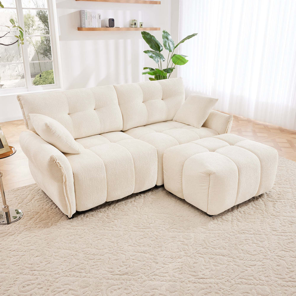 Sofa Set With Ottoman And Pillows, Textured, High Resilience Cushions