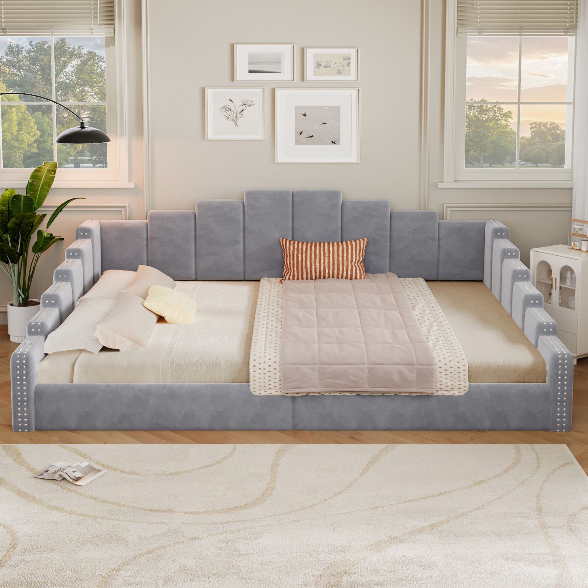 Upholstered Daybed With Nailhead Trim, Platform Bed Frame