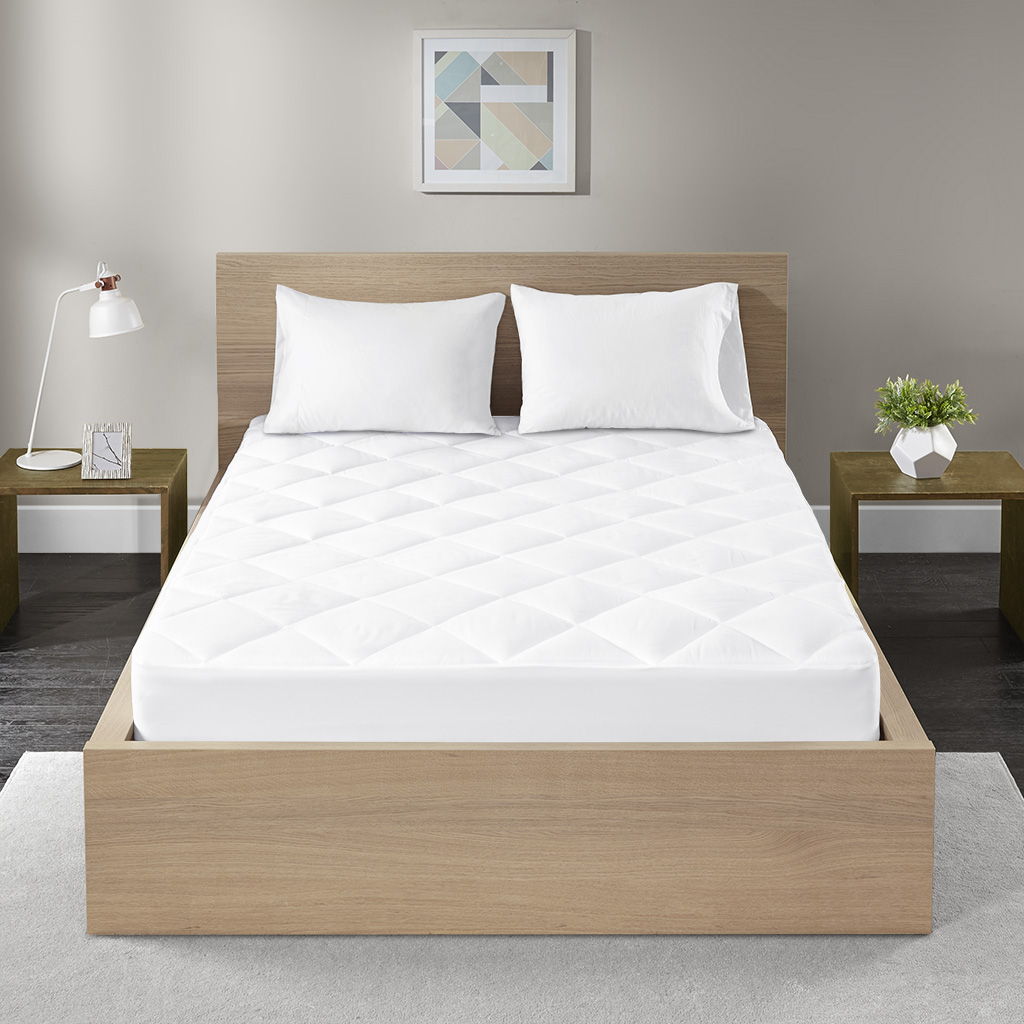 Quiet Nights - Queen Waterproof Diamond Quilting Down Alternative Mattress Pad - White