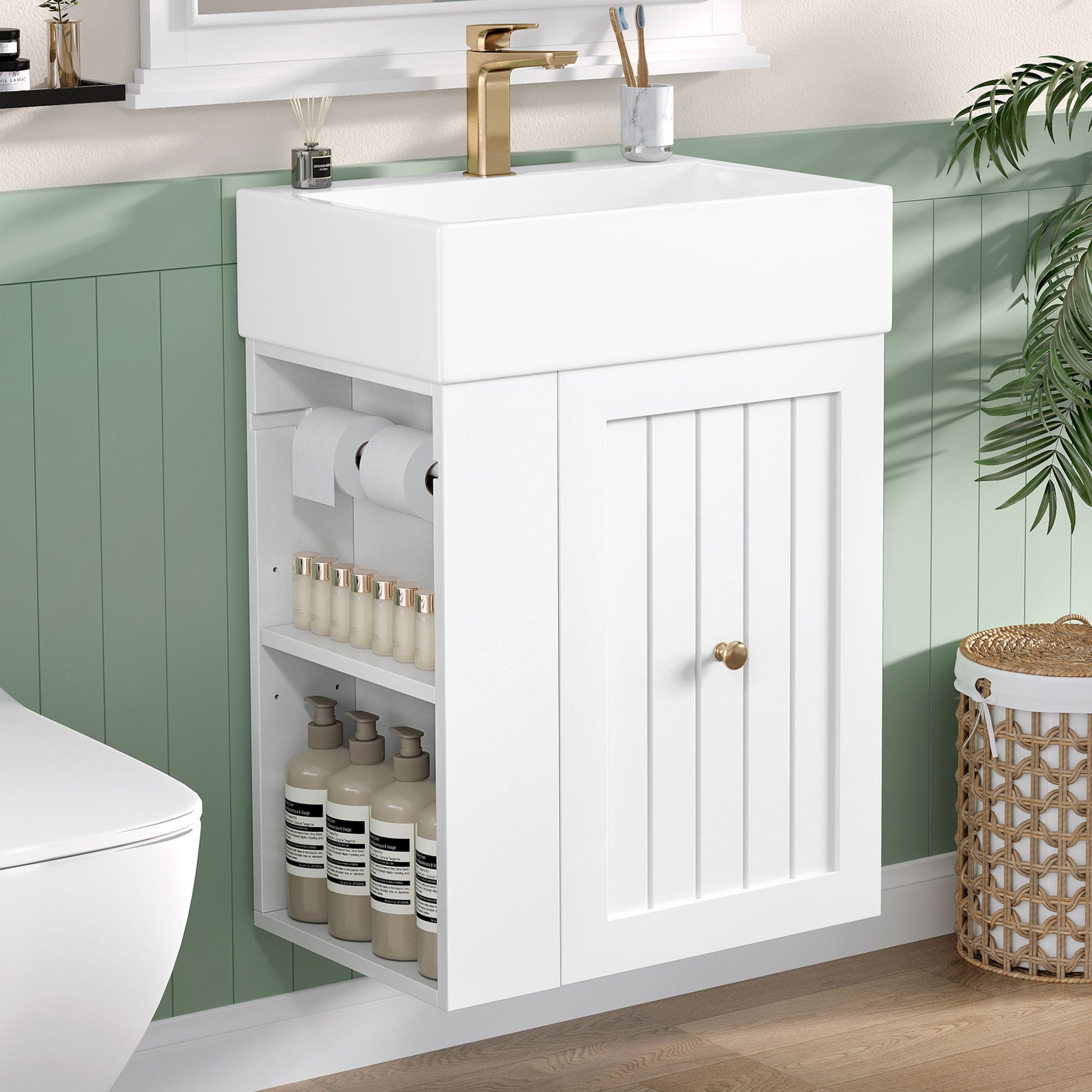 Modern Bathroom Vanity With Sink, Storage Cabinet, Drawer & Side Shelf