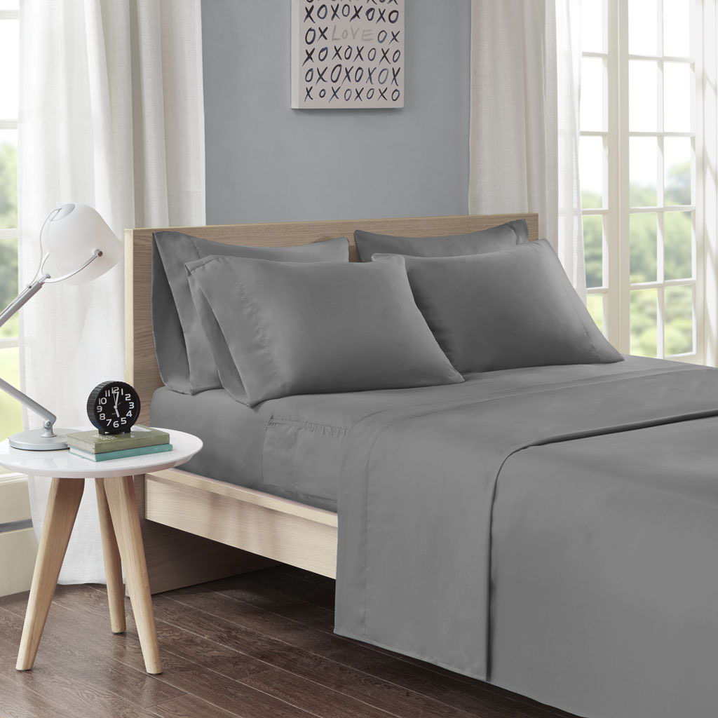 Microfiber - Twin Sheet Set With Side Storage Pockets - Charcoal