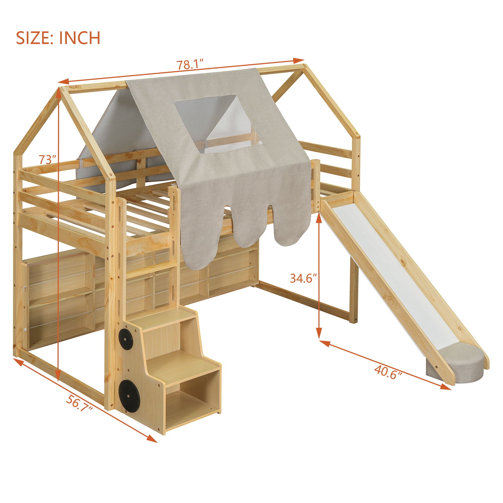 Loft Bed With House Shaped Frame And Tent