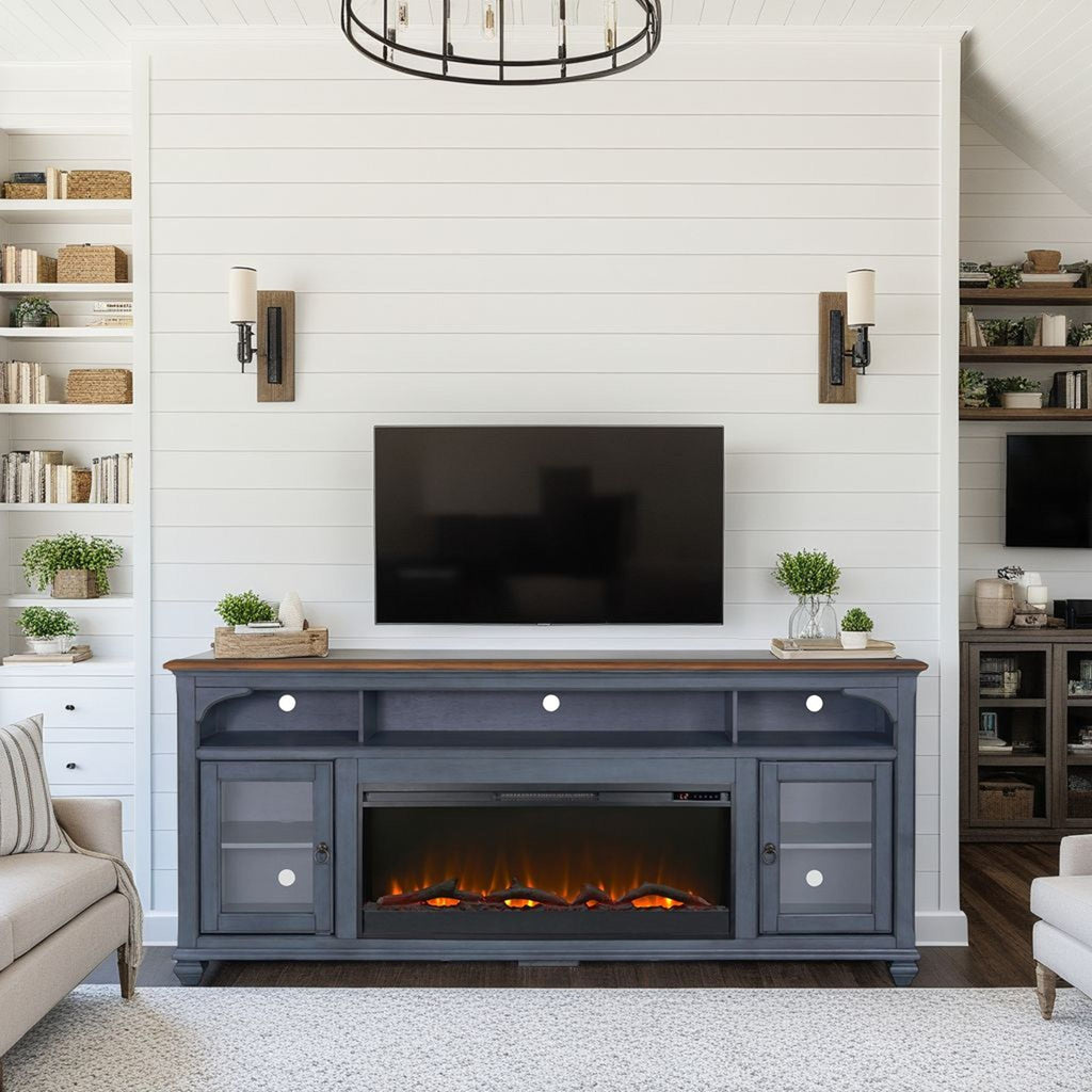 Americana - 86 In Fireplace TV Stand For TVs Up To 95" - Blue