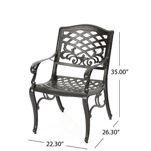Luminea - Outdoor Aluminum Dining Chair With Scroll Design, Lattice Pattern And Cabriole Legs - Bronze