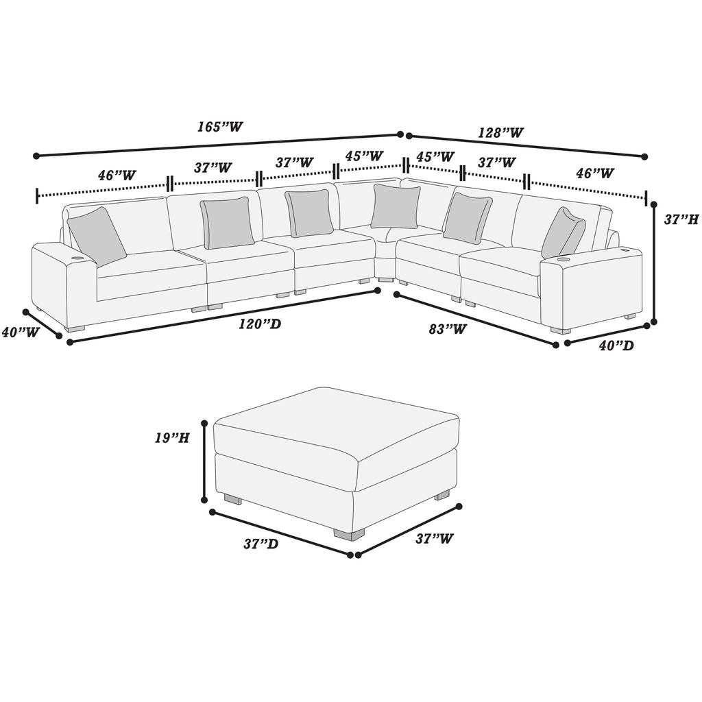 Contemporary Style Modular Sectional Sofa Set With USB, Cup Holder