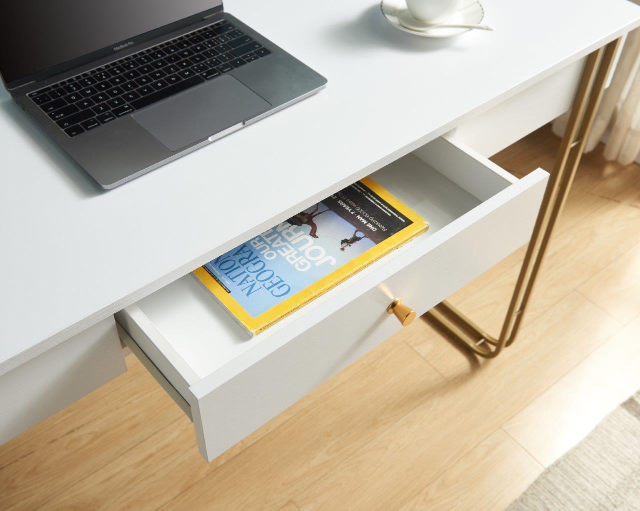 Computer Desk Writing Desk With One Drawer Metal Legs And USB Outlet Port