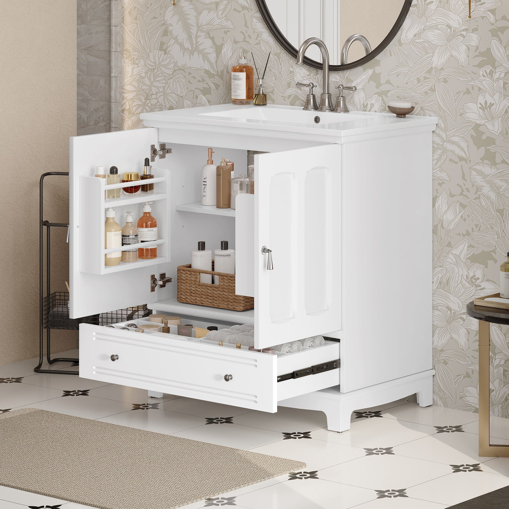 Bathroom Vanity With Sink, Cabinet With Adjustable Shelf And Drawer Divider