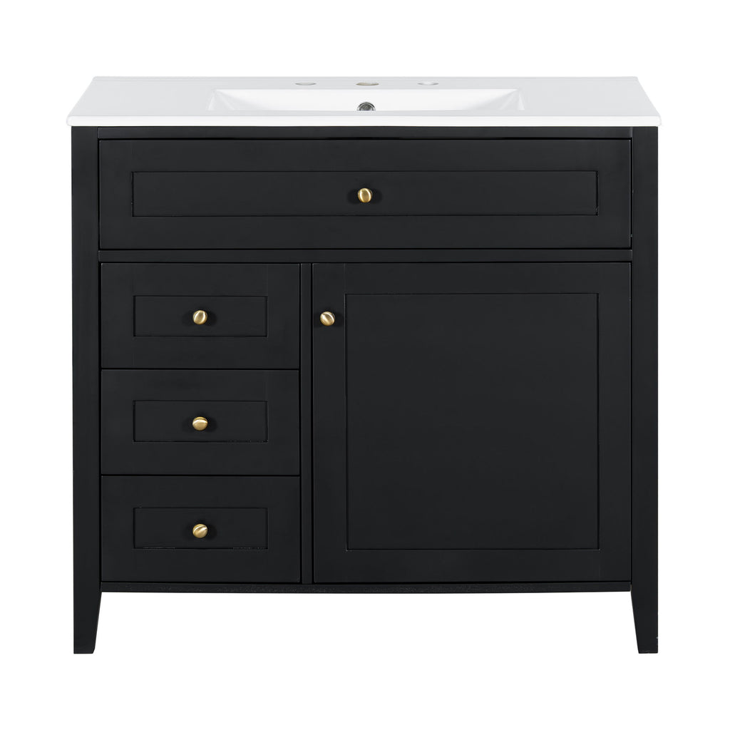 Bathroom Vanity With Sink, 3 Drawers & Cabinet With Adjustable Shelves