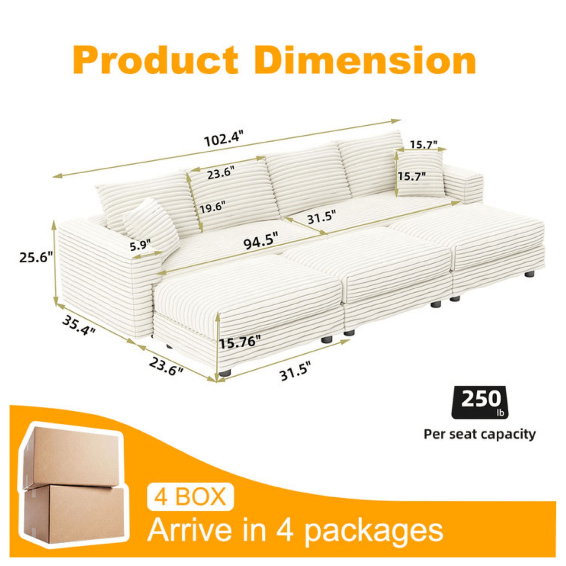 Deep Seat Convertible Sofa With Soft Pillows And Ottomans