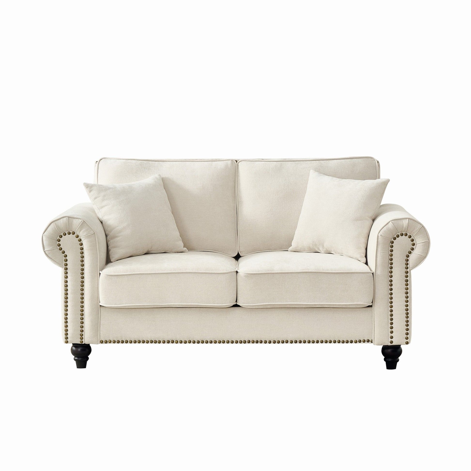 2 Seater Sofa With Rolled Arms, Tufted Upholstered Couch
