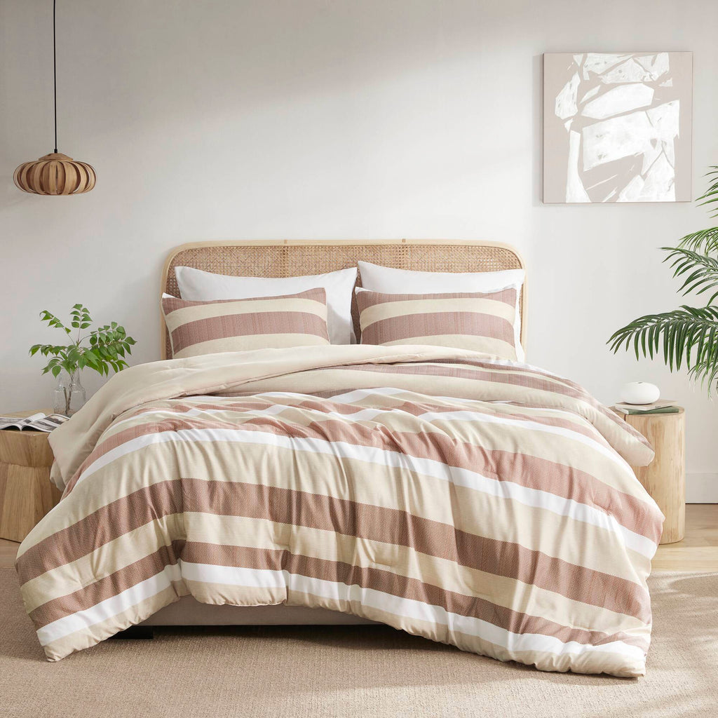Blais - Stripe Textured Print Comforter Set King - Terracotta